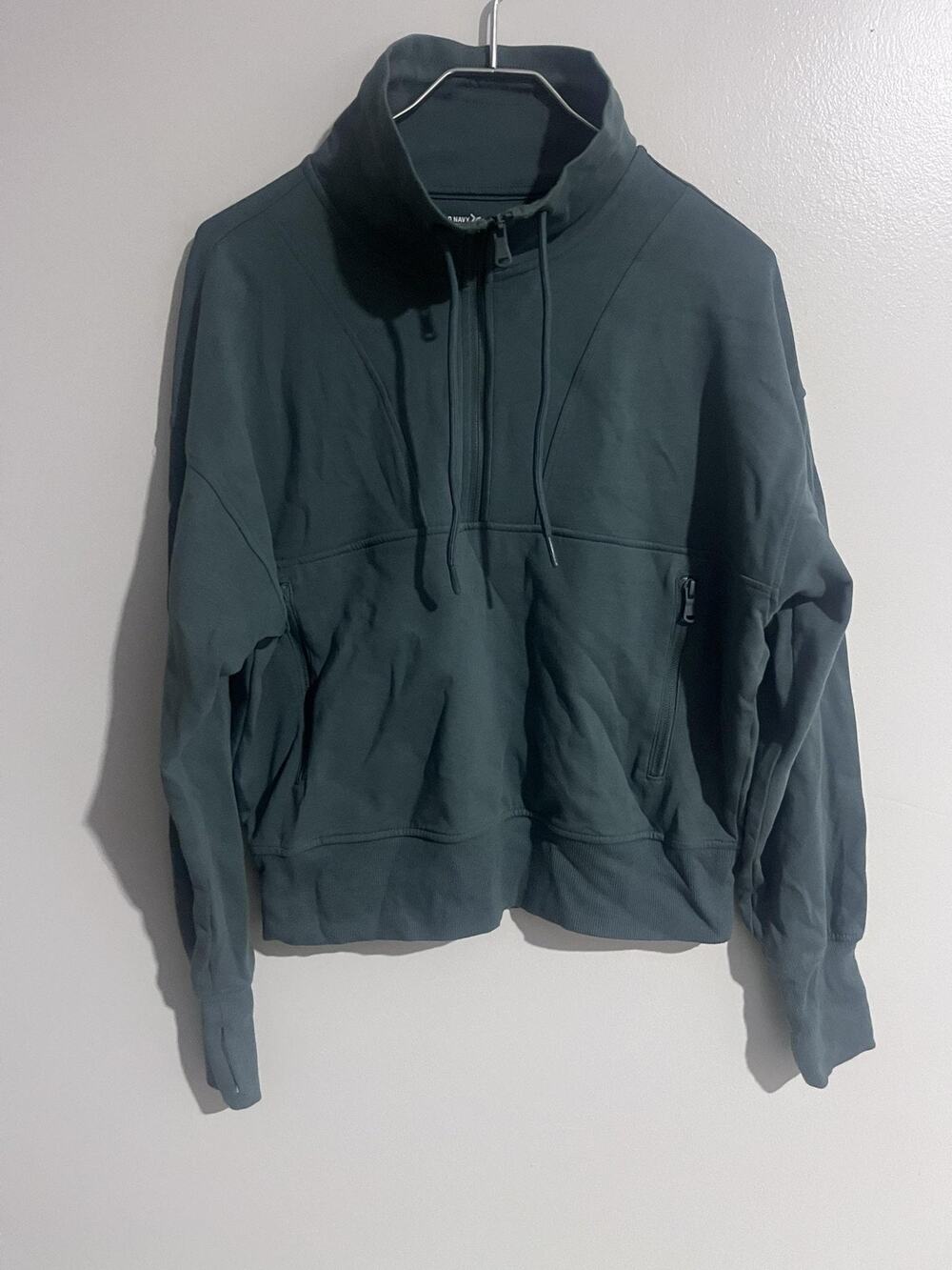 Old Navy Sweatshirt Mens L Green Pullover Zip Thumbholes Pockets Active